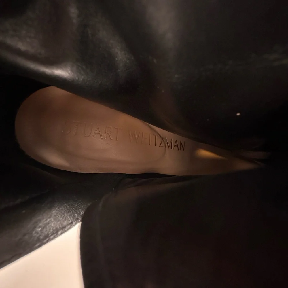 Stuart Weitzman Black Suede Ankle Boots Gold Hardware Block Heel 7.5 - Picture 11 of 13